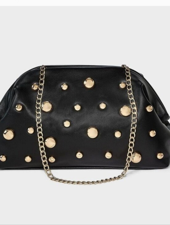 a new day Handbags - a new day Black Faux Leather Studded Shoulder Bag with Gold Accents